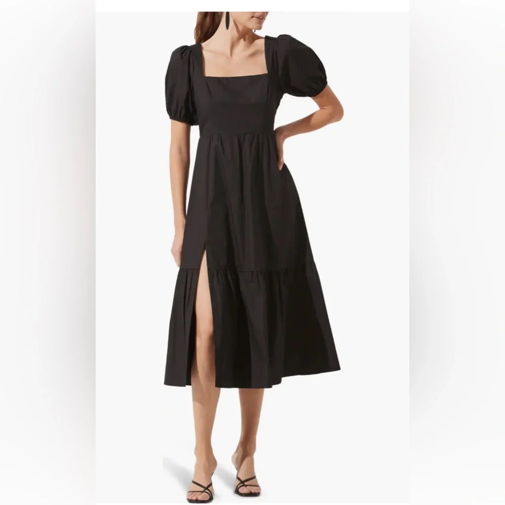 ASTR The Label Poplin Puff Sleeve Tiered Midi Dress ,Large - Picture 6 of 12